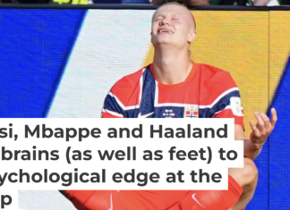 Norway’s Erling Haaland celebrates scoring his side’s opening goal during the World Cup group match against Iraq on June 16, 2026. (AP Photo/Martin Meissner) AP Photo/Martin Meissner